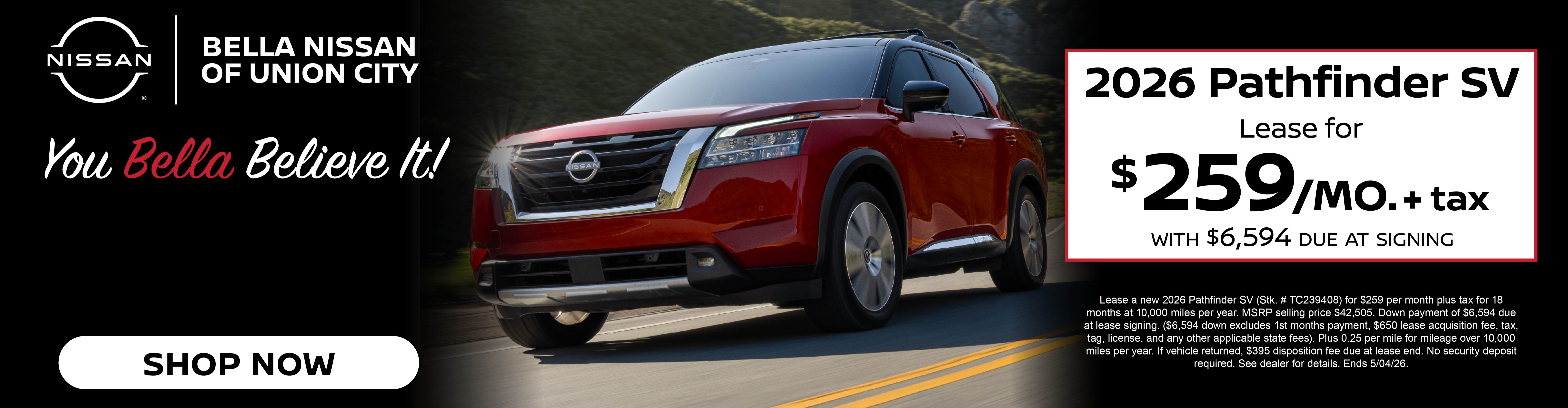 2026 Pathfinder - Payments as low as $259/mo. - Now at Bella Nissan of Union City